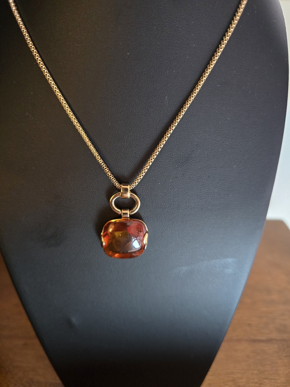 Monet Gold-Tone Necklace with Amber Faceted Pendant
